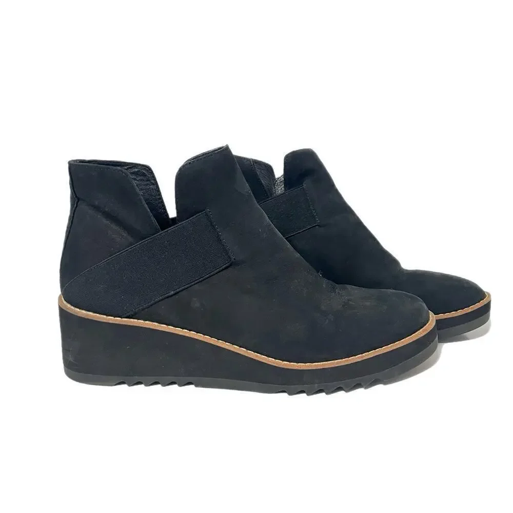 Eileen Fisher Lark Black Leather Chelsea Boots Women's Size 10 Wedge Heel Comfor
